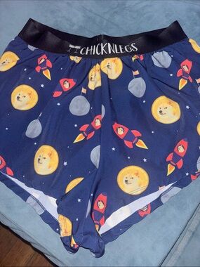 Chicknlegs Men's Navy Space Doge Print Athletic Shorts